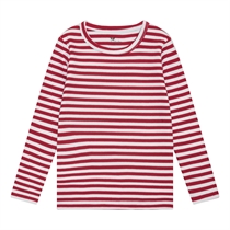 BIRKHOLM Stribet Rib Bluse Perfekt Hvid & Chili Rød